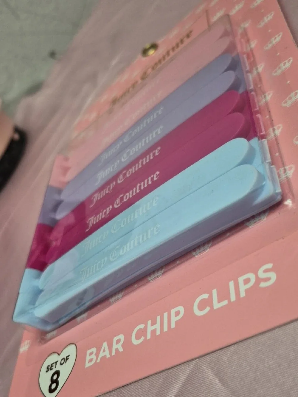 Juicy Couture Pink Multicolor Bar Chip Clips - Set of 8 New 2221